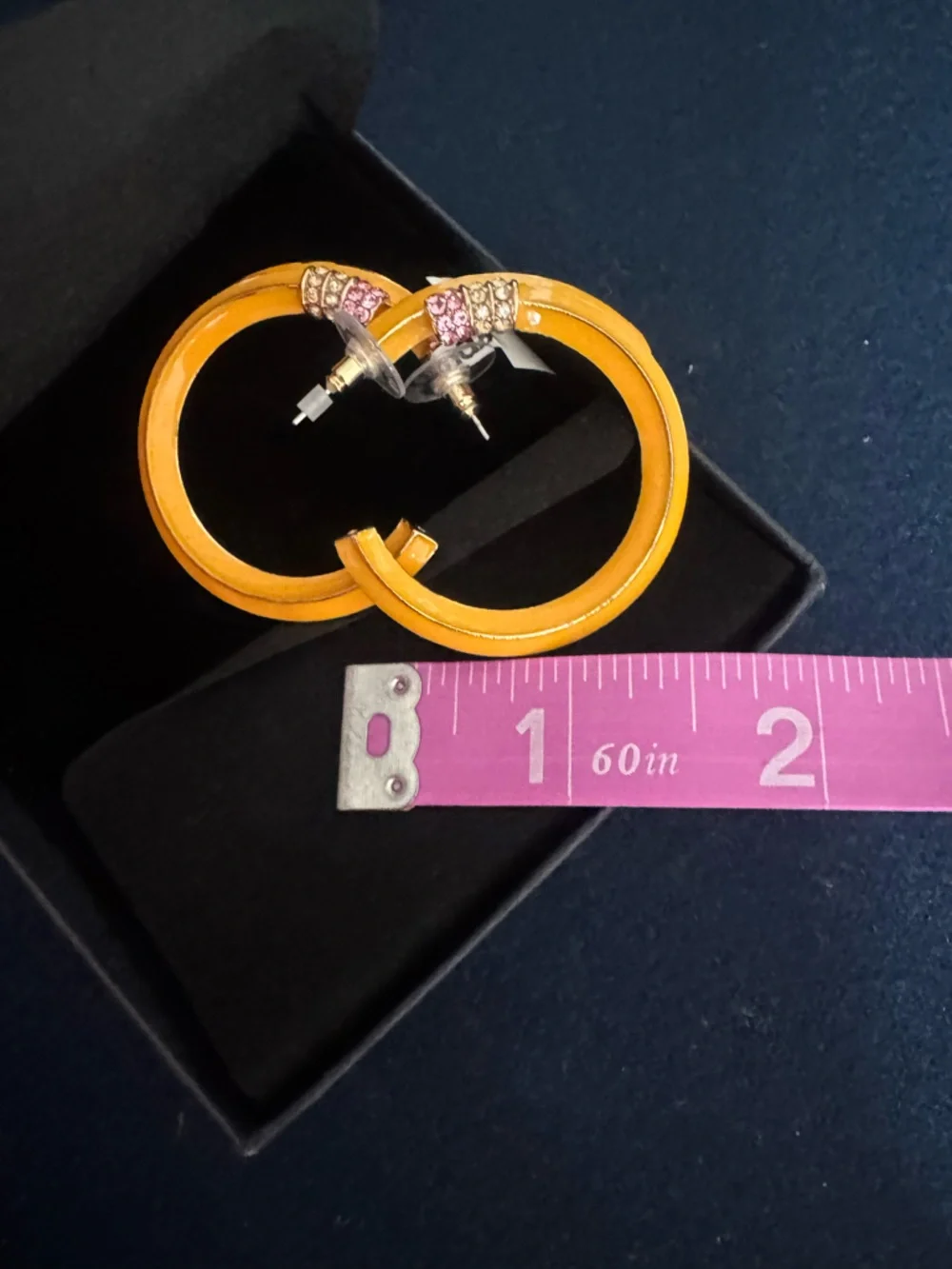 Yellow “Pencil”Hoop Earrings with Pink “eraser”Crystal Accents - SO FUN✏️✏️